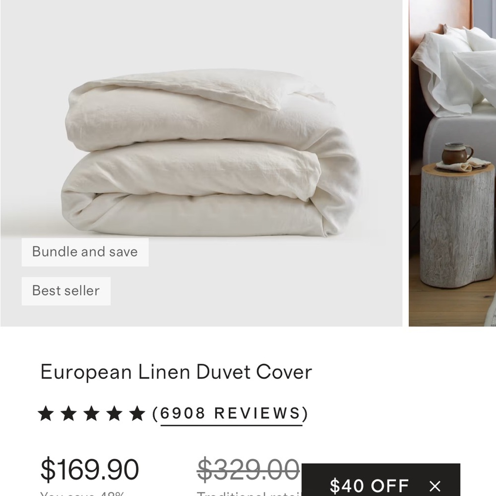 Quince European Linen Duvet Cover -  White